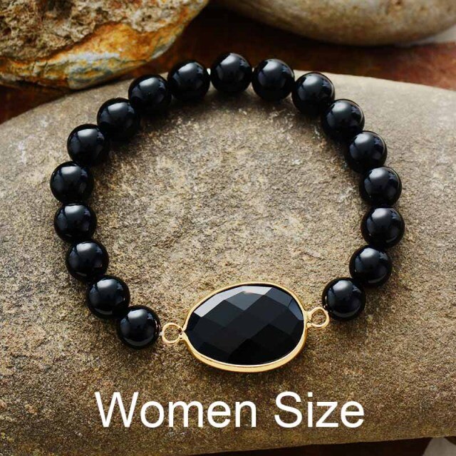 Boho Bracelet, Stretchy Bracelet, Blue Lapis Luzuli and Black Agate
