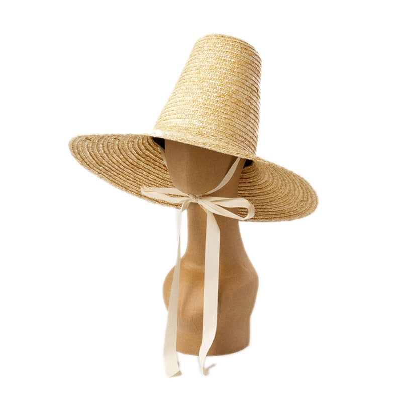 Boho Hat, Sun Beach Hat, Tall Crown Retro Hat, Black Ribbon