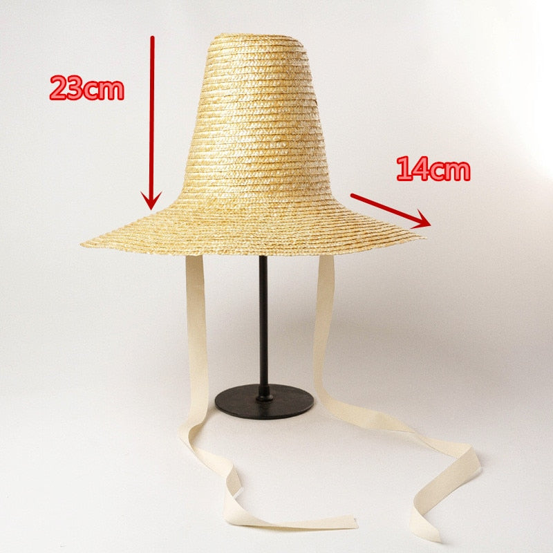 Boho Hat, Sun Beach Hat, Tall Crown Retro Hat, Black Ribbon
