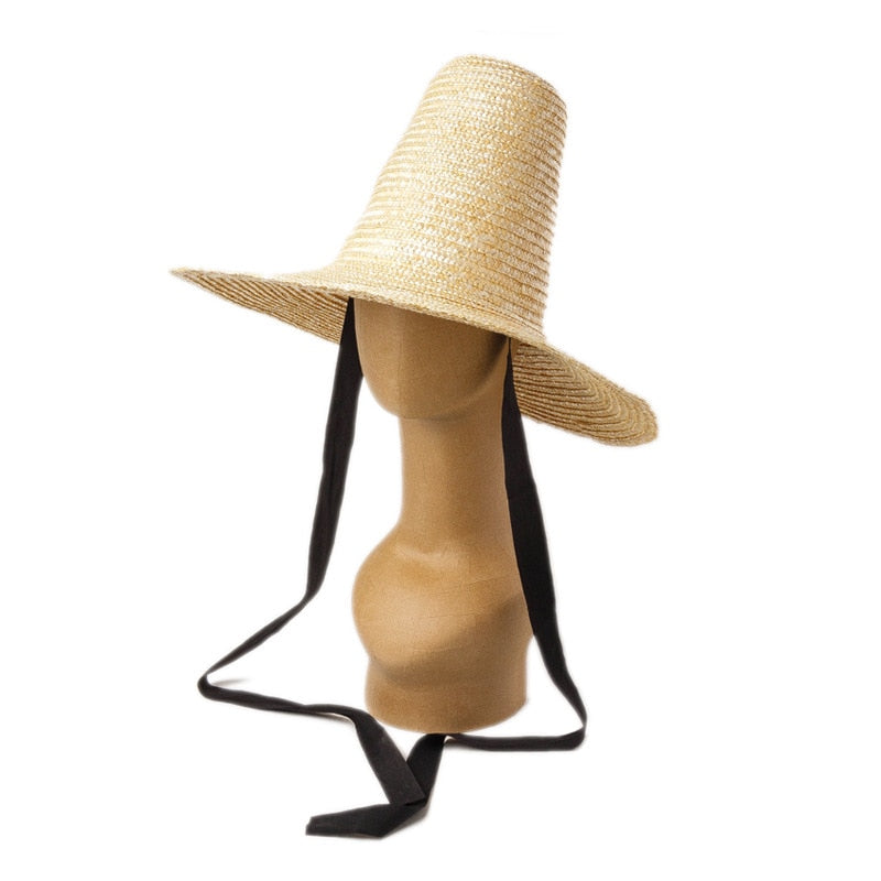 Boho Hat, Sun Beach Hat, Tall Crown Retro Hat, Black Ribbon
