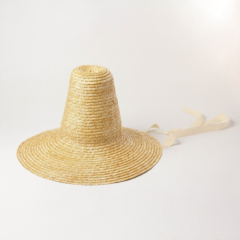 Boho Hat, Sun Beach Hat, Tall Crown Retro Hat, Black Ribbon