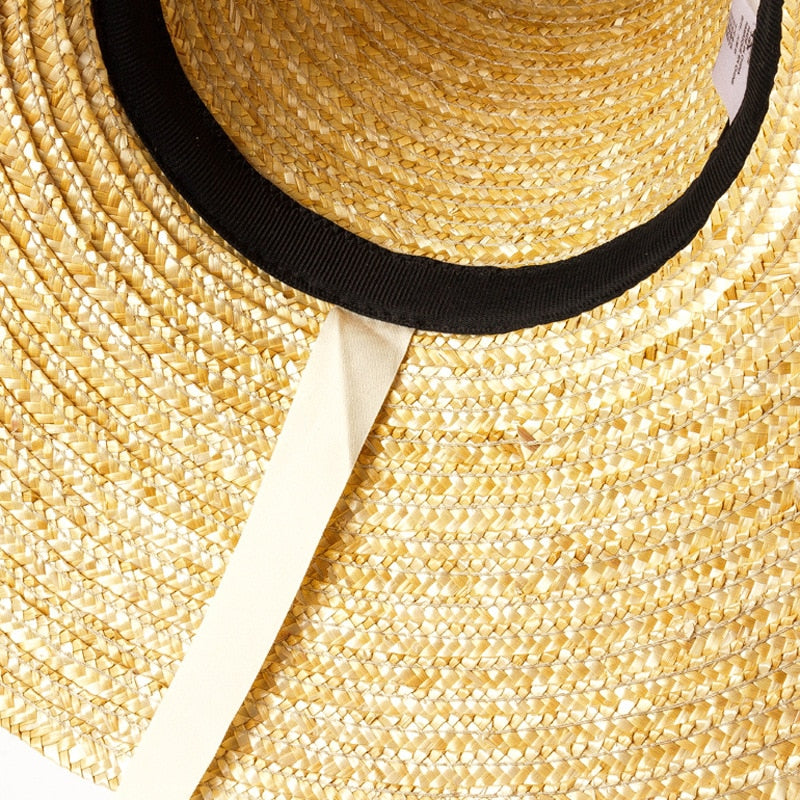 Boho Hat, Sun Beach Hat, Tall Crown Retro Hat, Black Ribbon