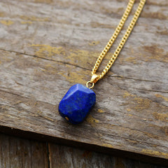 Boho Necklace, Deep Blue Lapis Square Pendant