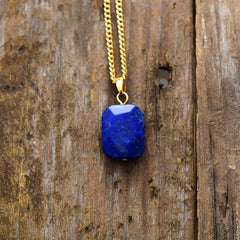 Boho Necklace, Deep Blue Lapis Square Pendant