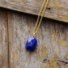 Boho Necklace, Deep Blue Lapis Square Pendant