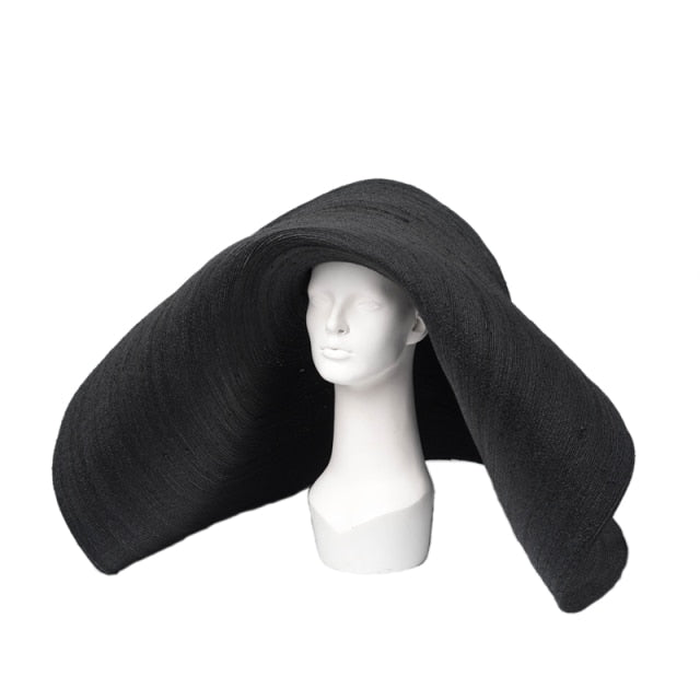 Boho Hat, Beach Hat, Extra Wide Brim Straw Hat, Anna Breeze in Black and Beige, High Quality (Straw, 35 cm)