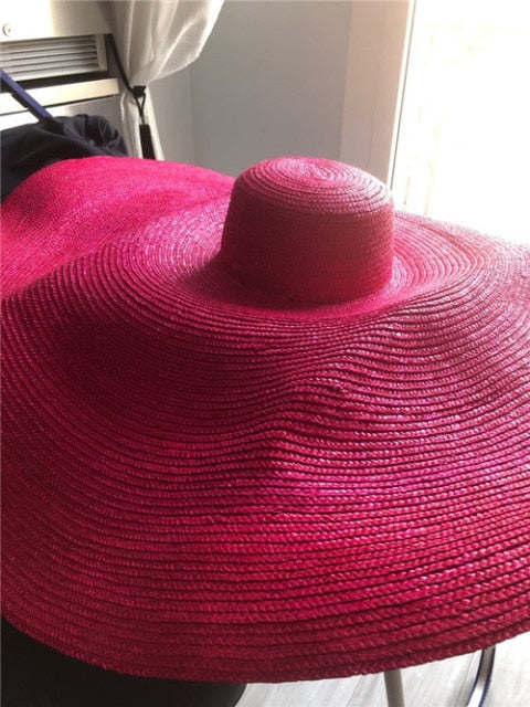 Boho Hat, Beach Hat, Extra Wide Brim Straw Hat, Anna Breeze in Black and Beige, High Quality (Straw, 35 cm)