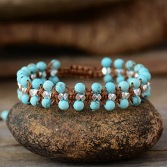 Boho Bracelet, Friendship Bracelet, Pink Rhodonite and Blue Amazonite