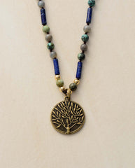 Boho Necklace, BlueLabradorite, Jasper and Turquoise, Tree of Life