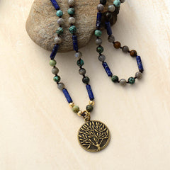 Boho Necklace, BlueLabradorite, Jasper and Turquoise, Tree of Life