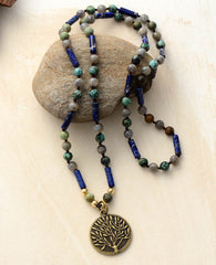 Boho Necklace, BlueLabradorite, Jasper and Turquoise, Tree of Life
