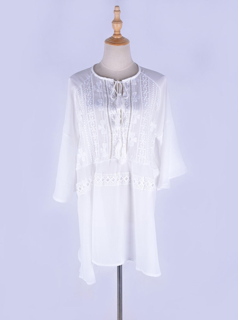 Boho Boho Mini Dress, Beach Dress, Cover up Dress,  White Tunic Malisa