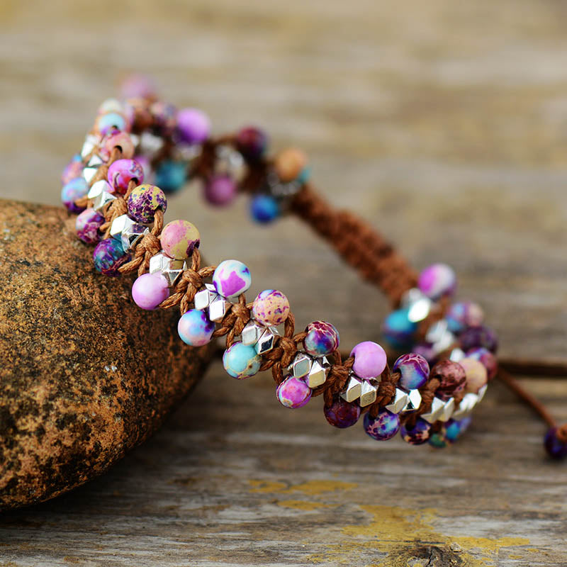 Boho Bracelet, Friendship Bracelet, Blue Amazoniteand Purple Jasper
