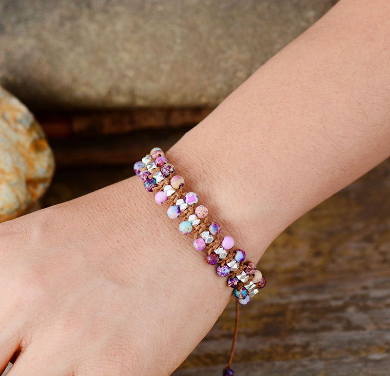 Boho Bracelet, Friendship Bracelet, Blue Amazoniteand Purple Jasper