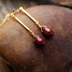 Boho Earrings, Dangle Earrings, Gold Red Jaspers