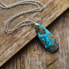 Boho Necklace, BlueTurquoise Eclipe Pendant