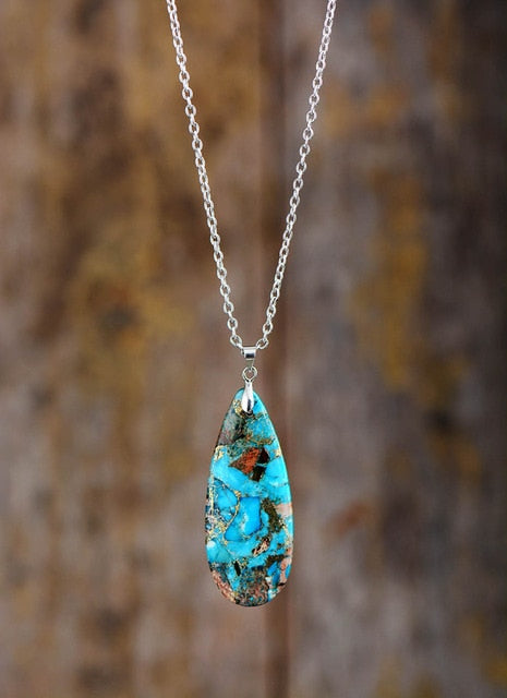 Boho Necklace, BlueTurquoise Eclipe Pendant