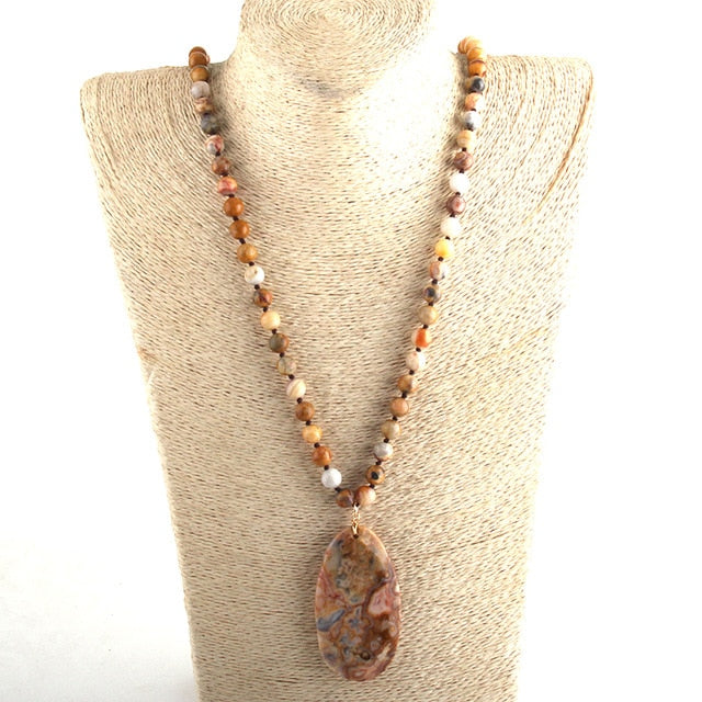 Boho Necklace, RH Rose Quart Amazonite, Oval Blue White Black Natural Stone