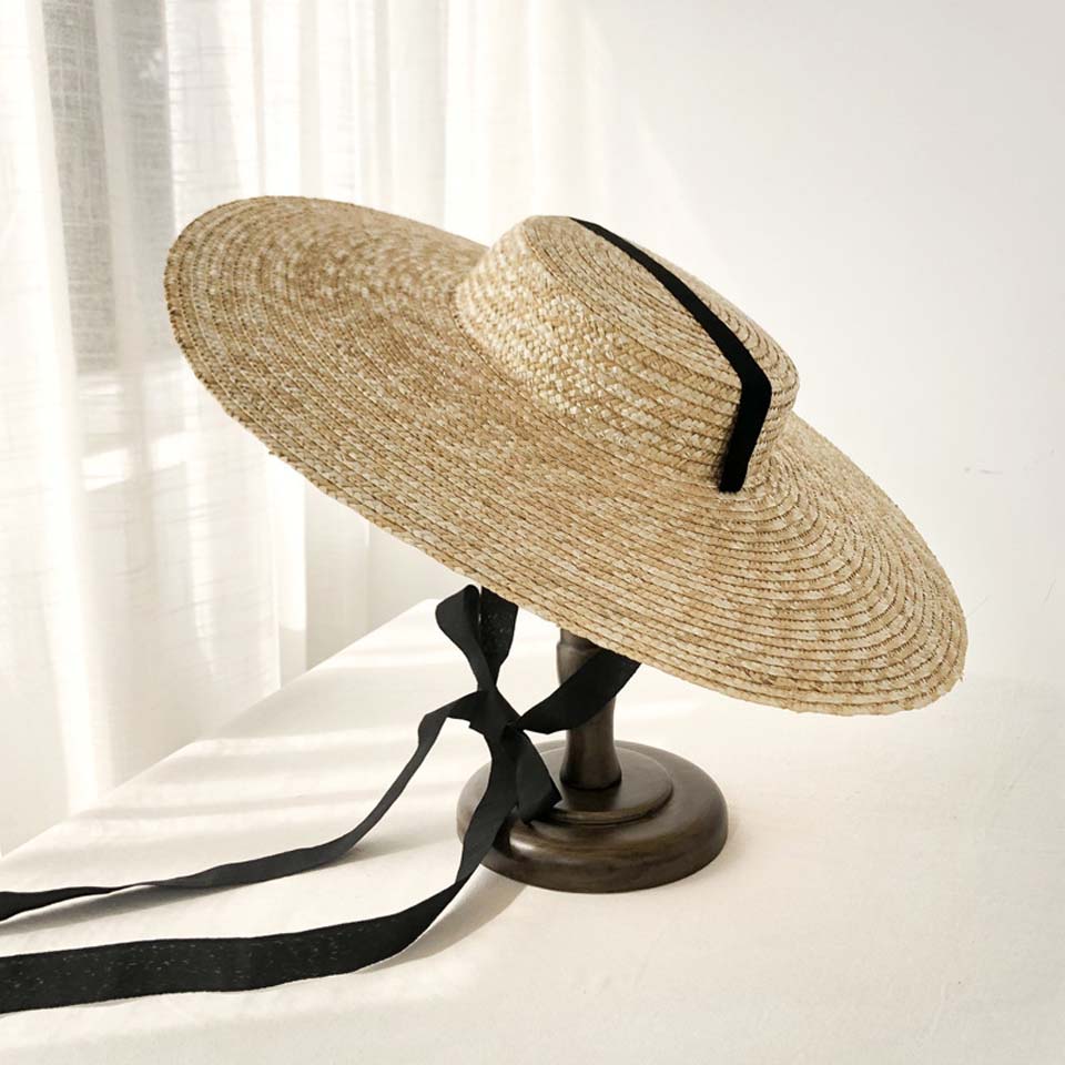 Boho Hat, Sun Hat, Beach Hat, Wide Brim Straw Hat 12, 15 and 18 cm, Black  and White Ribbon