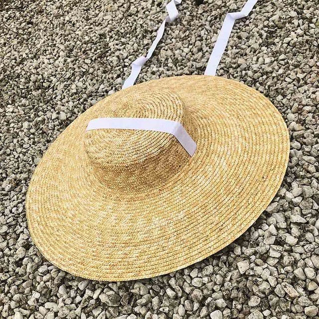Boho Hat, Sun Hat, Beach Hat, Wide Brim Straw Hat 12, 15 and 18 cm, Black  and White Ribbon