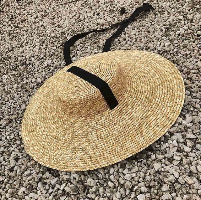 Boho Hat, Sun Hat, Beach Hat, Wide Brim Straw Hat 12, 15 and 18 cm, Black  and White Ribbon