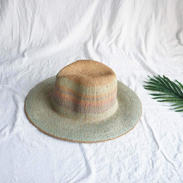 Boho Hat, Sun Hat, Beach Hat, Straw Hat, Riley Sweet Stripe Blue Pink