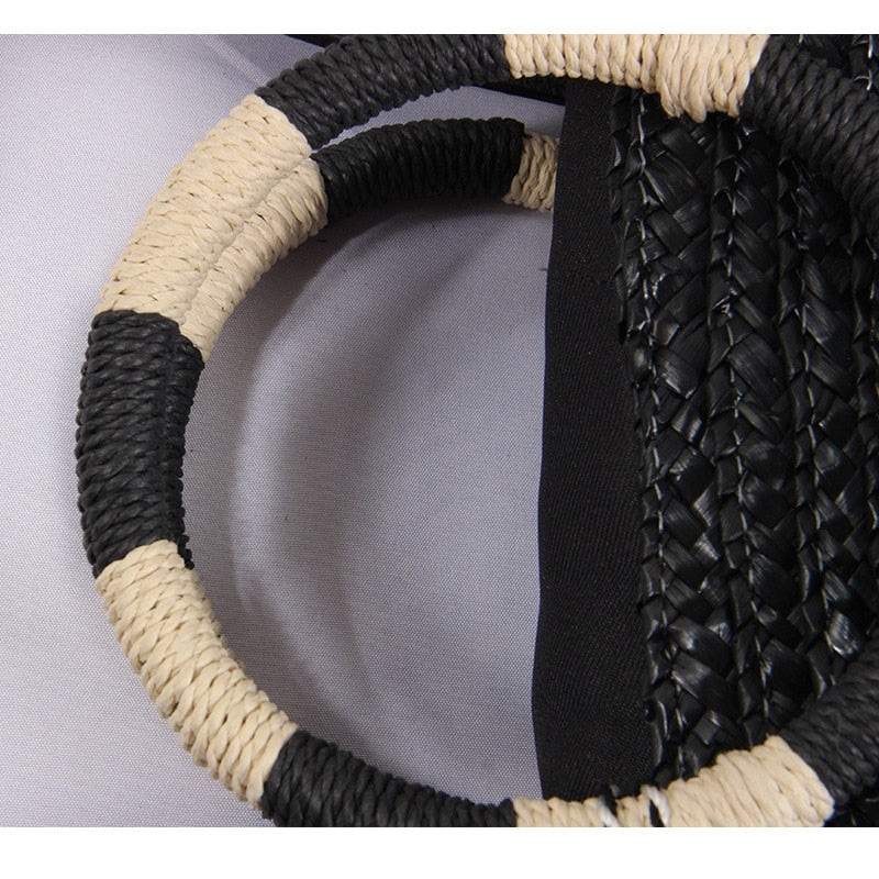 Boho Bag, Woven Straw Bag, Black Off Duty