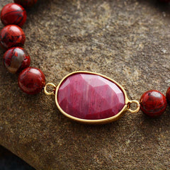 Boho Bracelet, Stretchy Bracelet, Red Rhodonite and Jasper