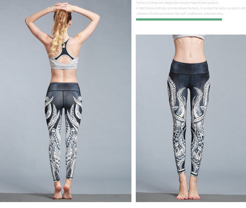 Yoga Legging, Yoga Pants, Boho Legging, Printed Tight, Black Octopus