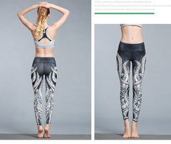 Yoga Legging, Yoga Pants, Boho Legging, Printed Tight, Black Octopus