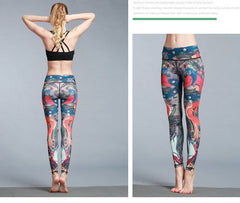 Yoga Legging, Yoga Pants, Boho Legging, Printed Tight, Red Wild Peacock