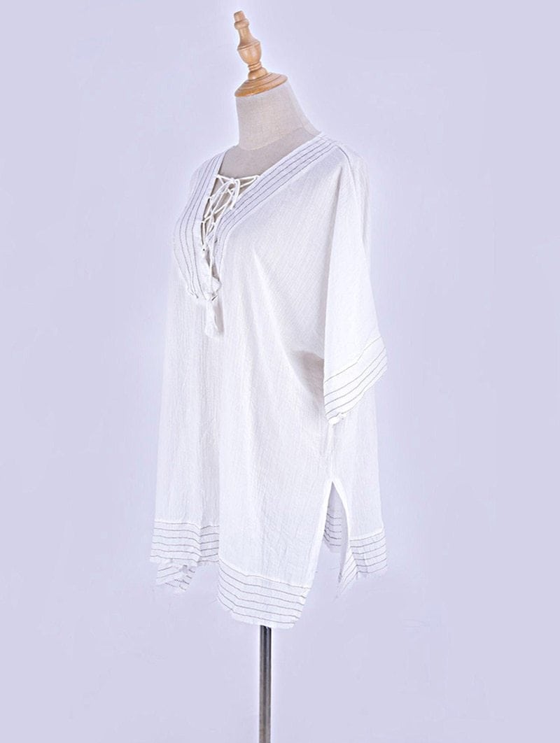 Boho Boho Mini Dress, Beach Dress, Cover up Dress, White Tunic Jane