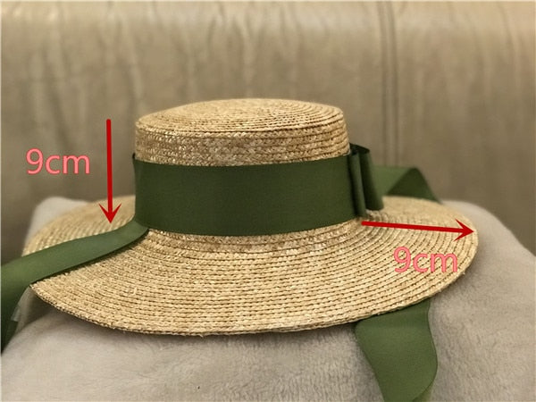 Boho Hat, Sun Hat, Beach Hat, Wide Brim Straw Hat,Green Ribbon