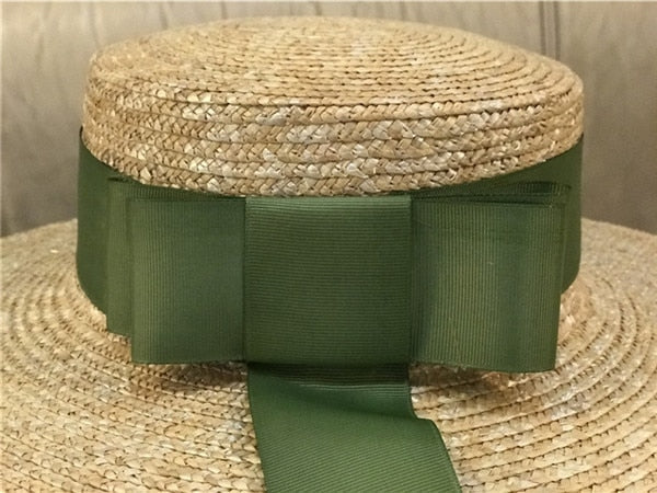 Boho Hat, Sun Hat, Beach Hat, Wide Brim Straw Hat,Green Ribbon