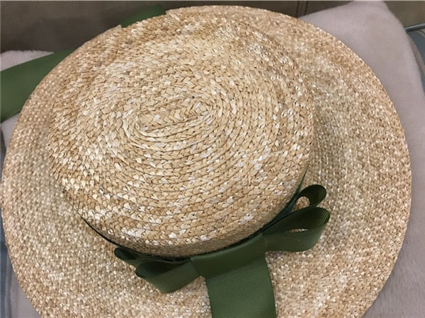 Boho Hat, Sun Hat, Beach Hat, Wide Brim Straw Hat,Green Ribbon