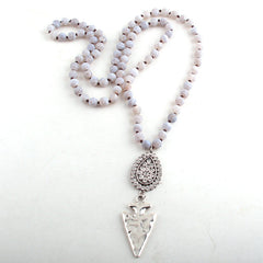 Boho Necklace, RH Precious Blue Lava Stone, Cross