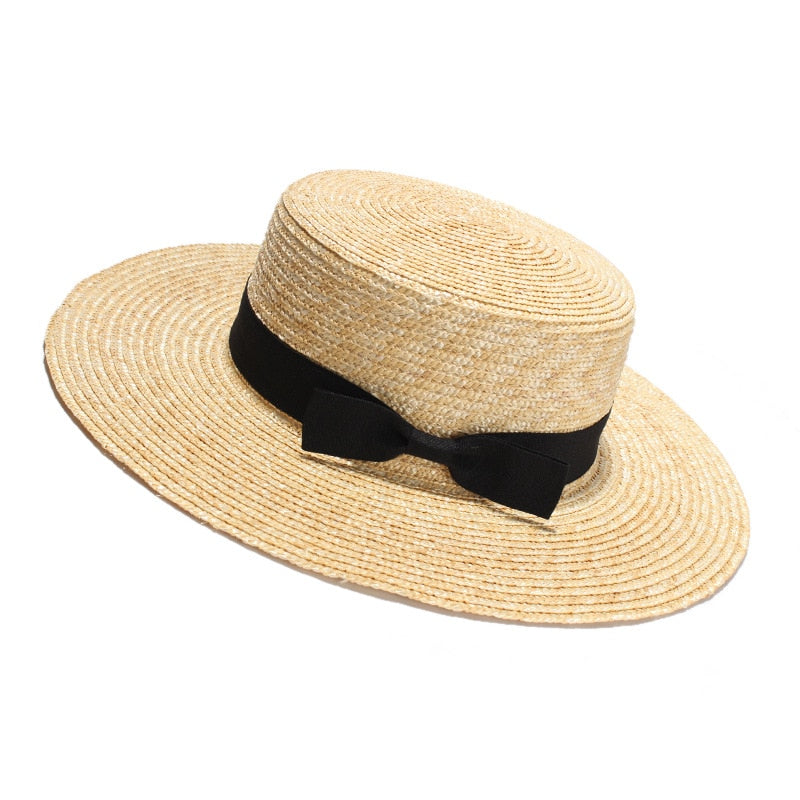 Boho Hat, Sun Beach Hat, Straw Bucket Hat, Claire with Black Bow
