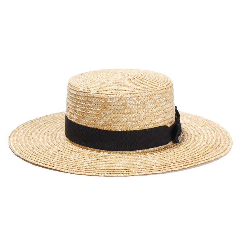 Boho Hat, Sun Beach Hat, Straw Bucket Hat, Claire with Black Bow