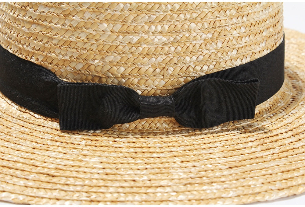 Boho Hat, Sun Beach Hat, Straw Bucket Hat, Claire with Black Bow