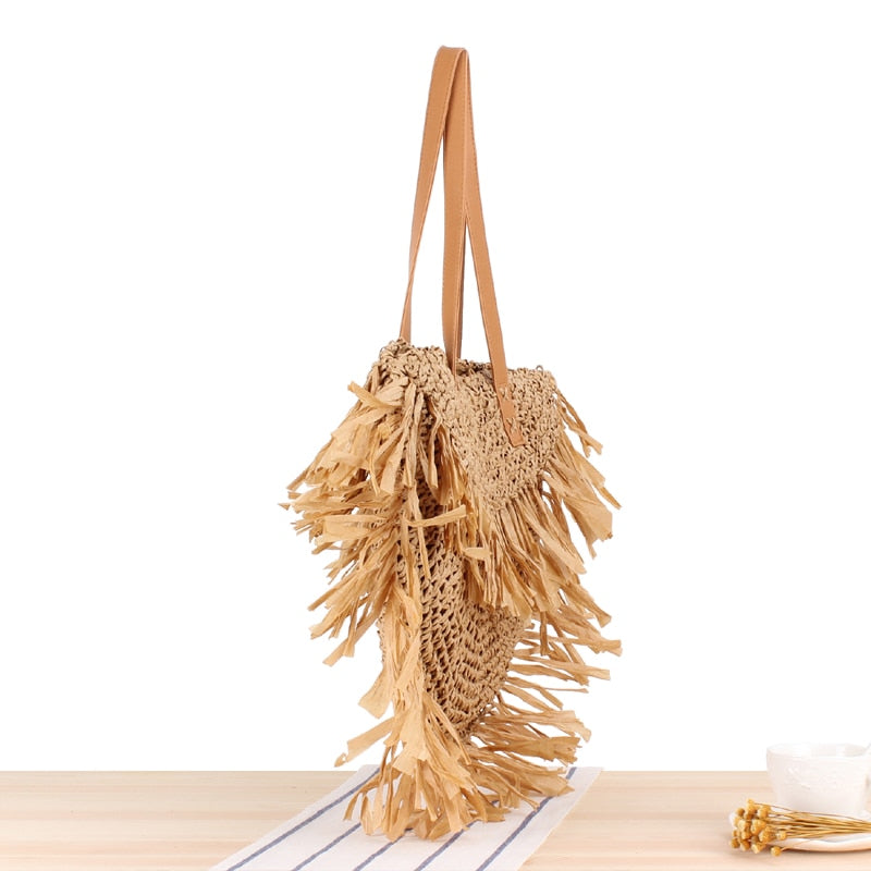 Boho Bag, Woven Straw Handbag, Rosalyn Tote