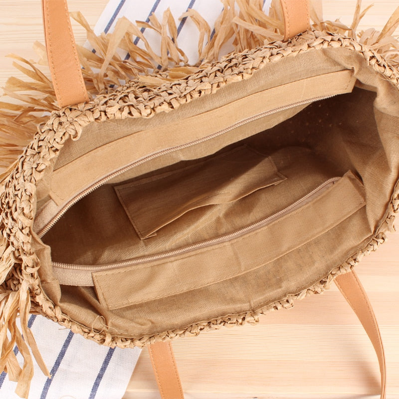 Boho Bag, Woven Straw Handbag, Rosalyn Tote