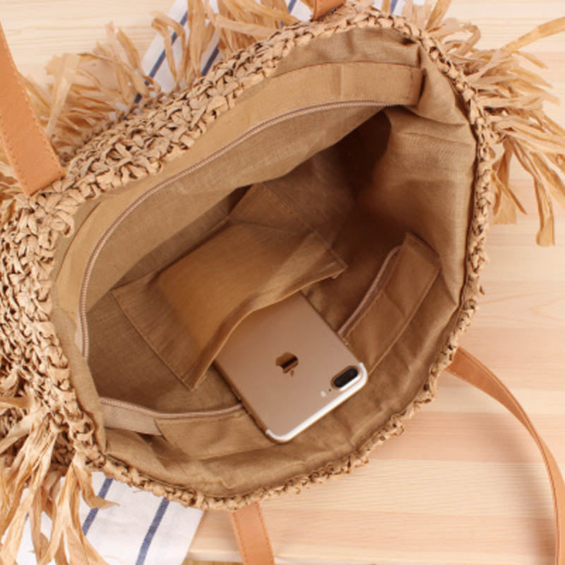 Boho Bag, Woven Straw Handbag, Rosalyn Tote