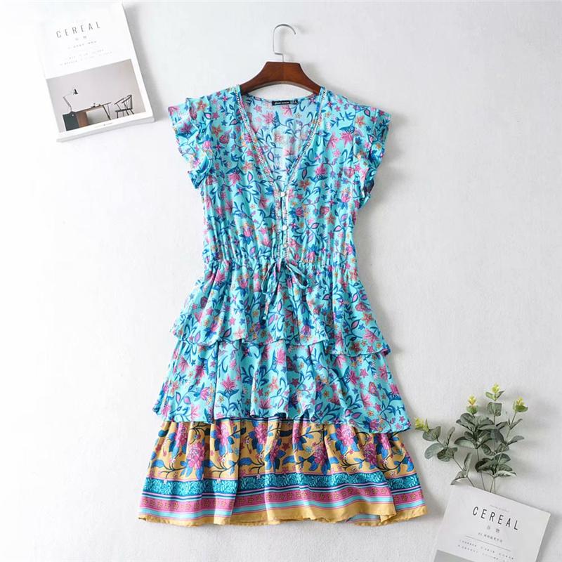 Boho Mini Dress Sundress, Raffle, Wild Floral Fresco in Blue