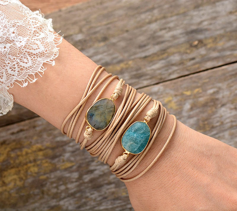 Boho Bracelet, Rope Wrap Bracelet, Blue Amazonite