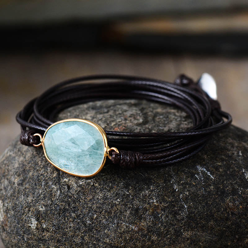 Boho Bracelet, Rope Wrap Bracelet, Blue Amazonite