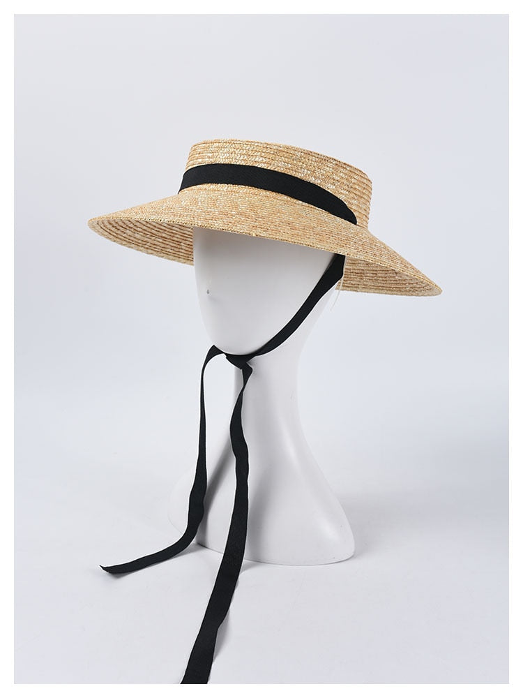 Boho Hat, Sun Hat, Beach Hat, Wide Brim Straw Hat 9 cm, Emma Black Ribbon