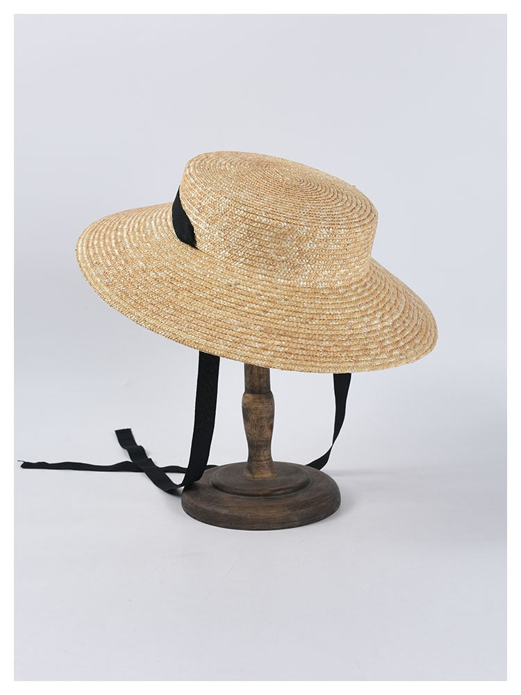 Boho Hat, Sun Hat, Beach Hat, Wide Brim Straw Hat 9 cm, Emma Black Ribbon