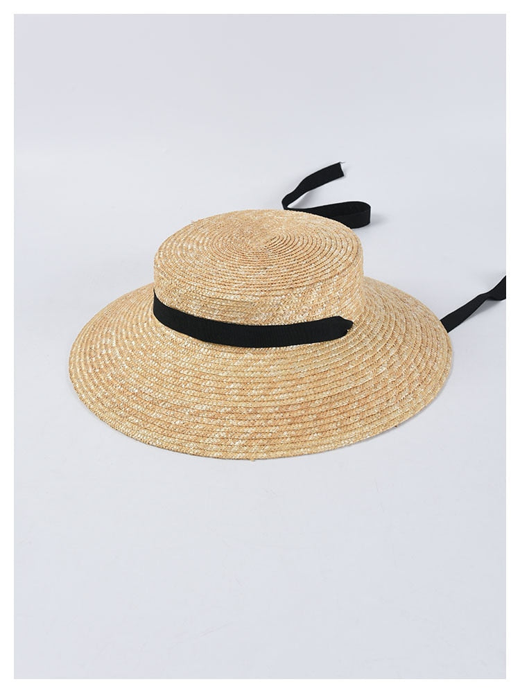 Boho Hat, Sun Hat, Beach Hat, Wide Brim Straw Hat 9 cm, Emma Black Ribbon