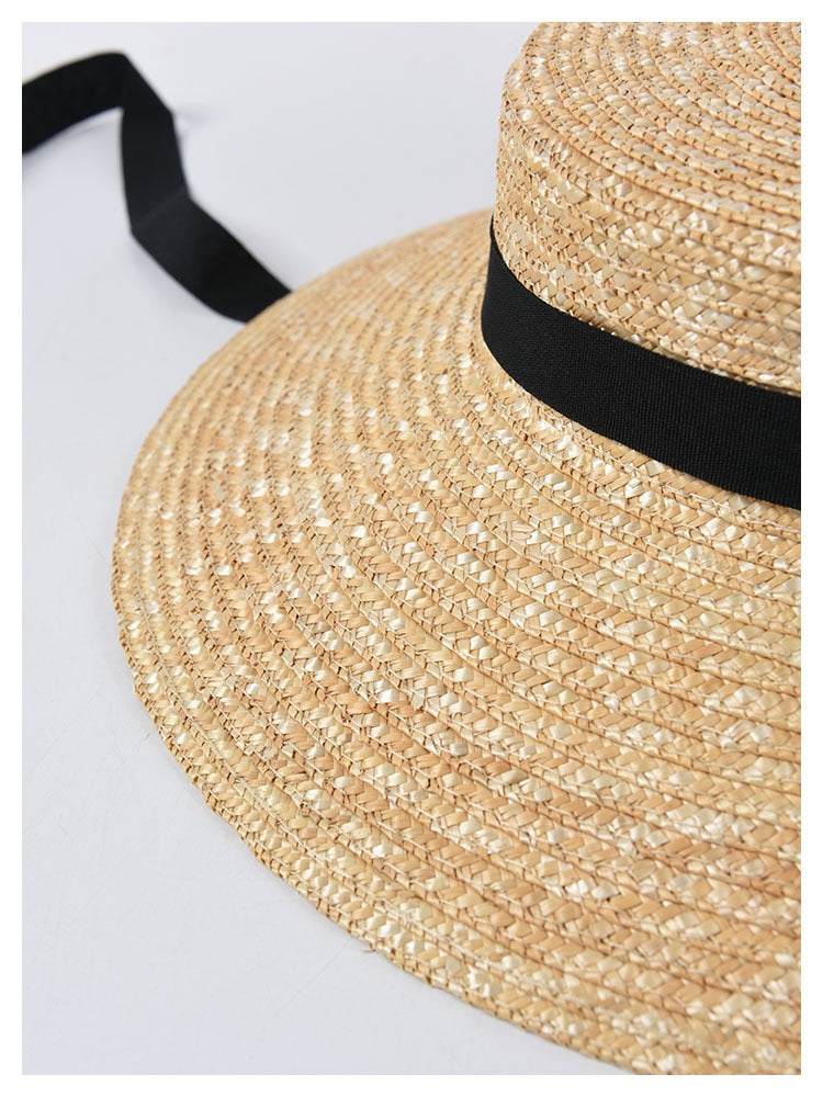 Boho Hat, Sun Hat, Beach Hat, Wide Brim Straw Hat 9 cm, Emma Black Ribbon