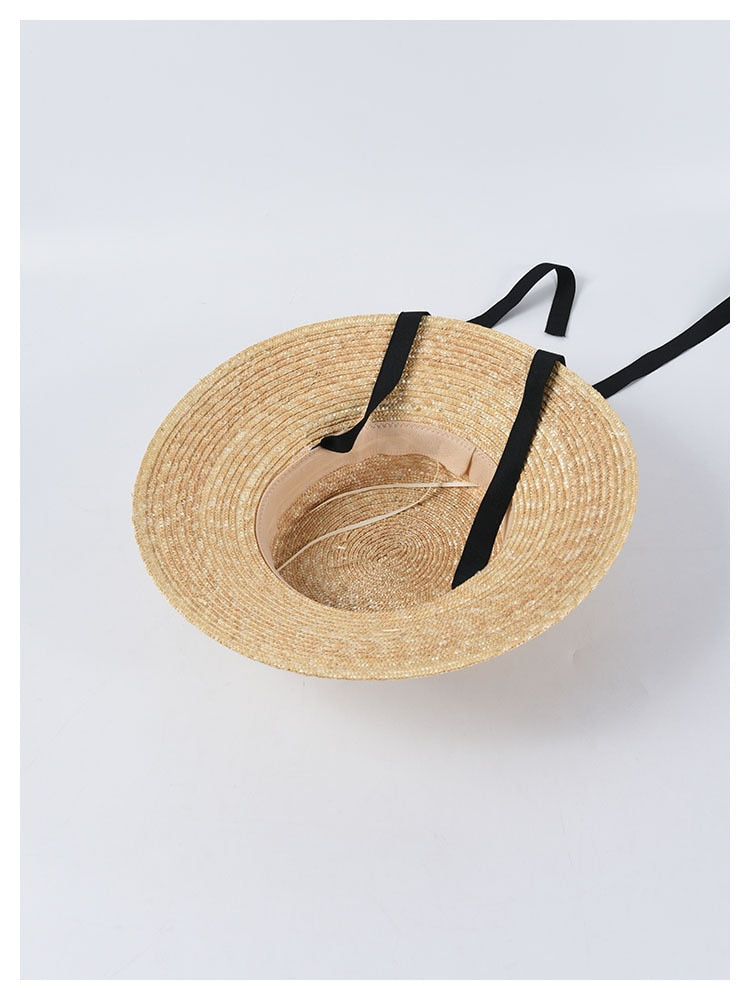 Boho Hat, Sun Hat, Beach Hat, Wide Brim Straw Hat 9 cm, Emma Black Ribbon